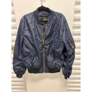 Alpha Industries MA-1 Bomber Flight Jacket Mens Large Navy Blue Nylon Excellent